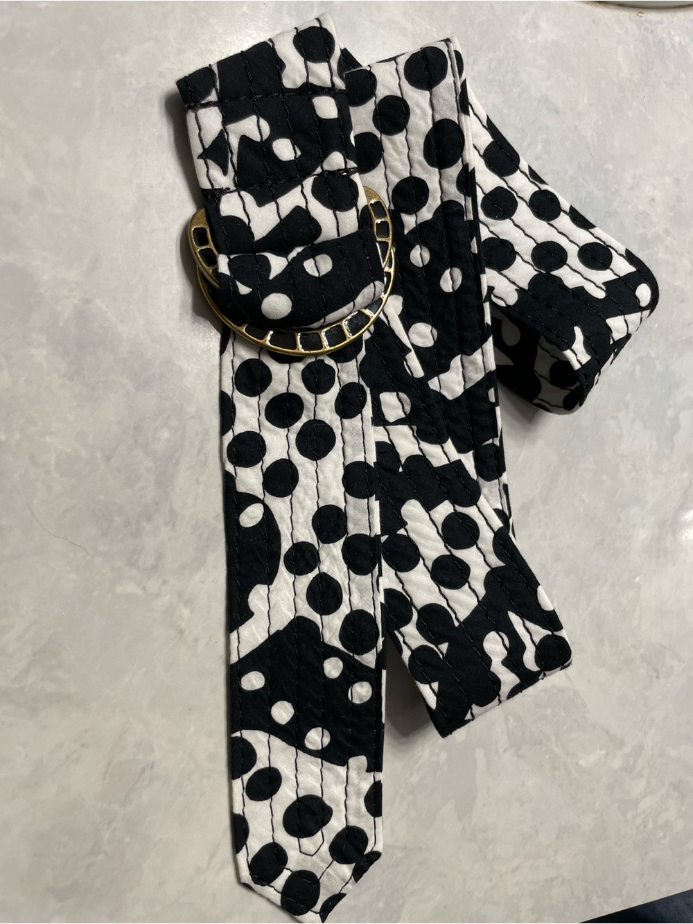 J. Crew Black and White Polka Dot Quilted Belt with Gold Hardware